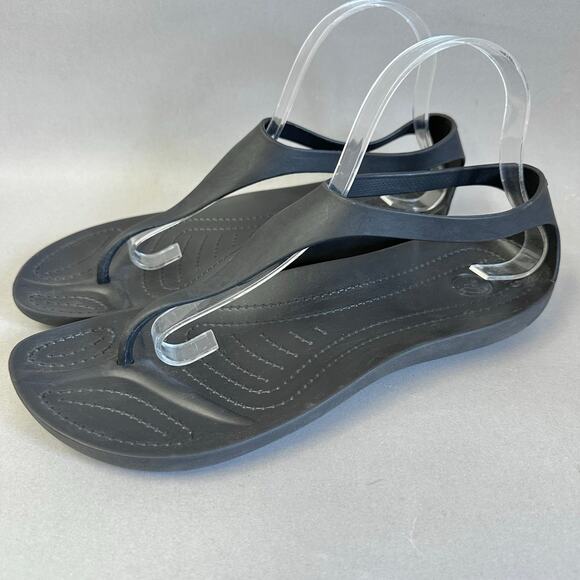 Crocs Sexi flip flop t-strap comfort rubber sandal in black women's size 10 - Picture 2 of 13